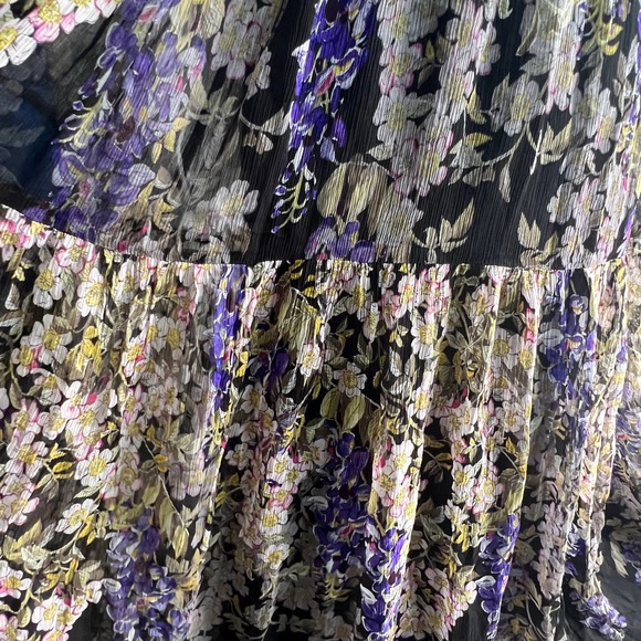 Anthropologie Purple Floral Maxi Patch Layer Strappy V-Neck Black Maxi Dress | 2 - Picture 7 of 12